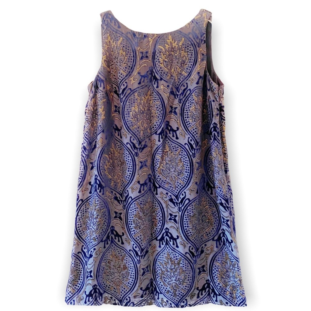 NWT Ann Taylor Loft Womens Purple Navy Gold Scoop Neck Paisley Velvet Dress M